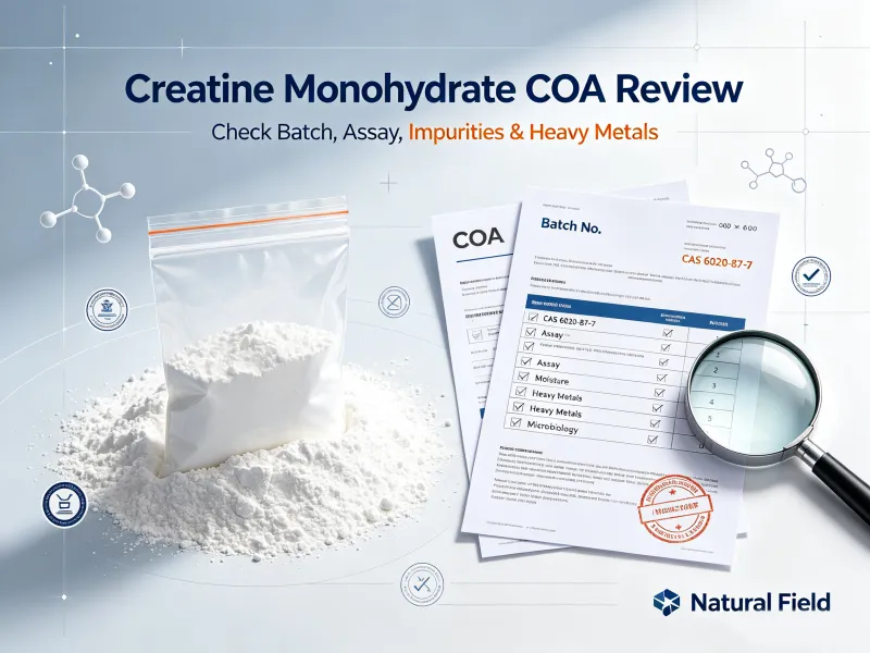 O que os compradores devem verificar em um certificado de análise (COA) de monohidrato de creatina antes de fazer pedidos em grande quantidade?