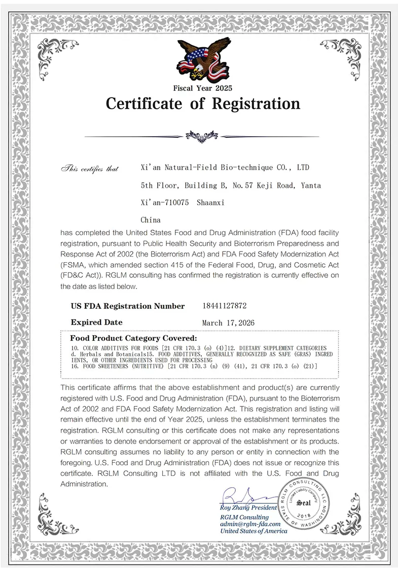 FDA Certificate Food Facility